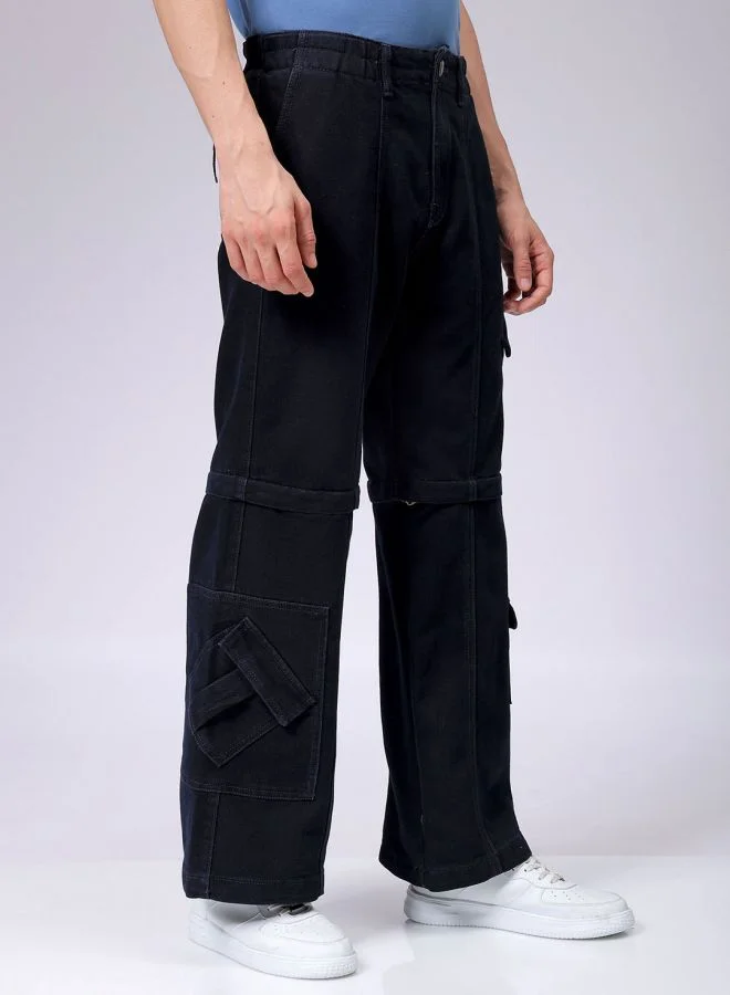 The Indian Garage Co Men Baggy Solid Mid-Rise Convertible Cargo Denim
