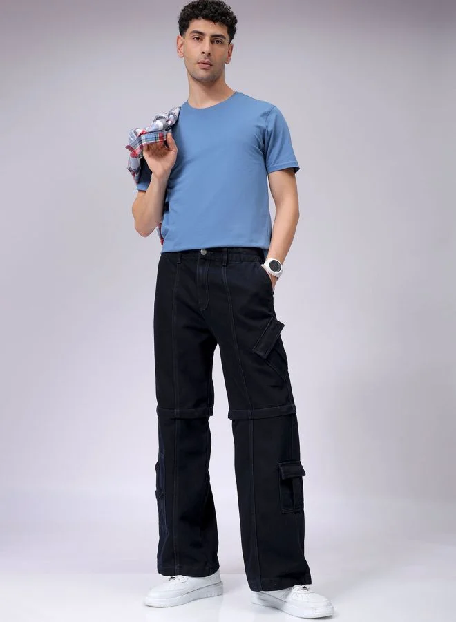 The Indian Garage Co Men Baggy Solid Mid-Rise Convertible Cargo Denim