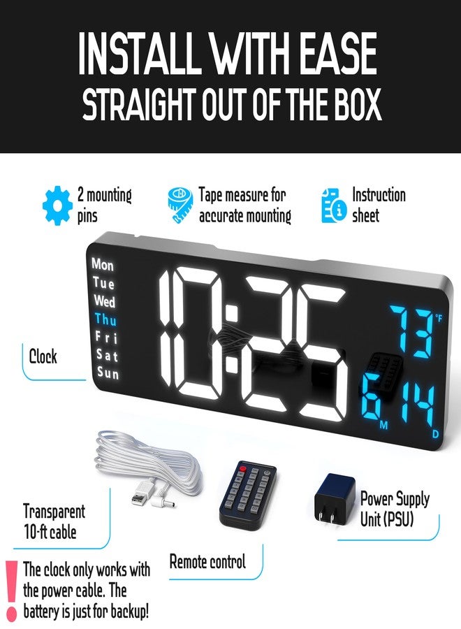 Opis Technology Opis Clock 1 (XXL 16'' White & Blue): The Colorful Retro Rectangular Digital Wall Clock, Digital Clock Wall, Digital Clock with Temperature, Timer and Counter - Image 4