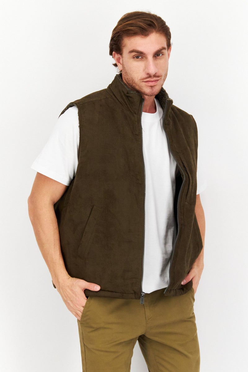 Rainforest Men High Neck Sleeveless Plain Vest, Khaki - Image 1