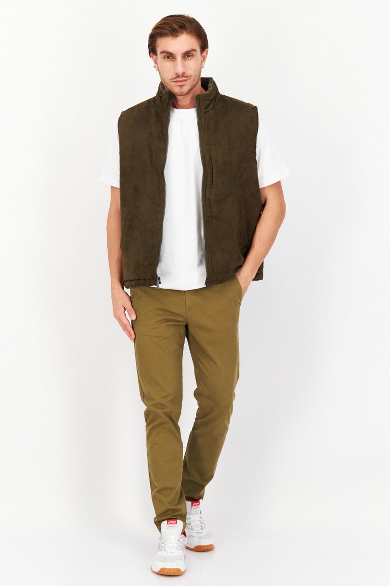 Rainforest Men High Neck Sleeveless Plain Vest, Khaki - Image 2