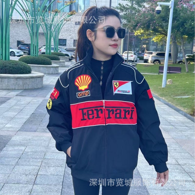 بدلة سباق F1 مطرزة عصرية أمريكية باردة هيب هوب جاكيت فيراري بدلة طيران كاجوال أزياء - Image 3