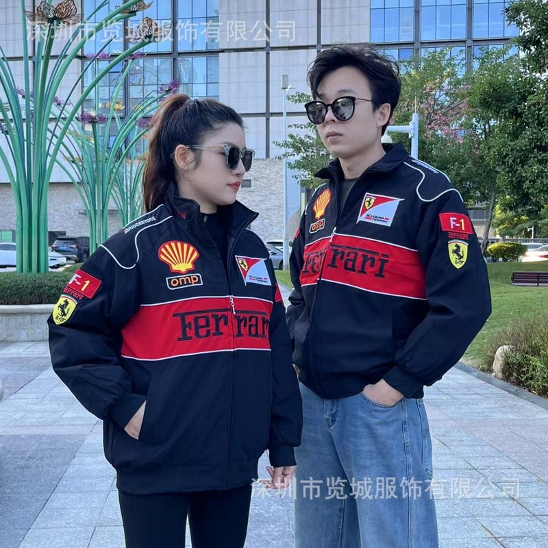 بدلة سباق F1 مطرزة عصرية أمريكية باردة هيب هوب جاكيت فيراري بدلة طيران كاجوال أزياء - Image 2