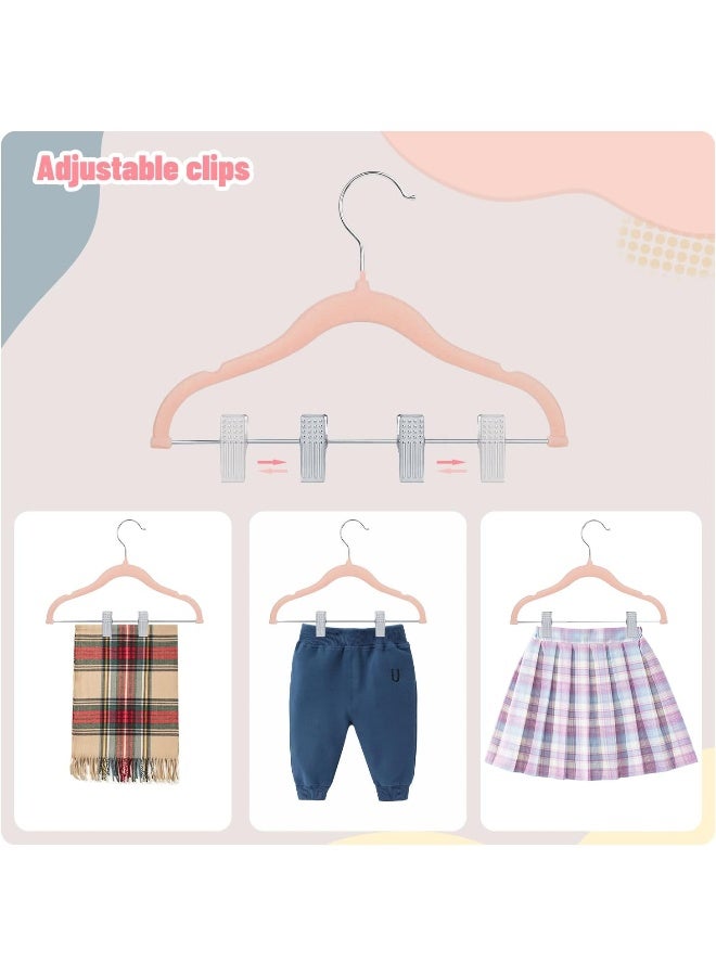 ManGotree 11.8'' Baby Velvet Hangers With Movable Clips, Non-Slip Kids Felt Hangers, Ultra-Thin Space-Saving Children'S Clothes Hangers For Skirts, Pants, Dresses, Shirts, Jackets (28 Pack, Pink) - Image 4