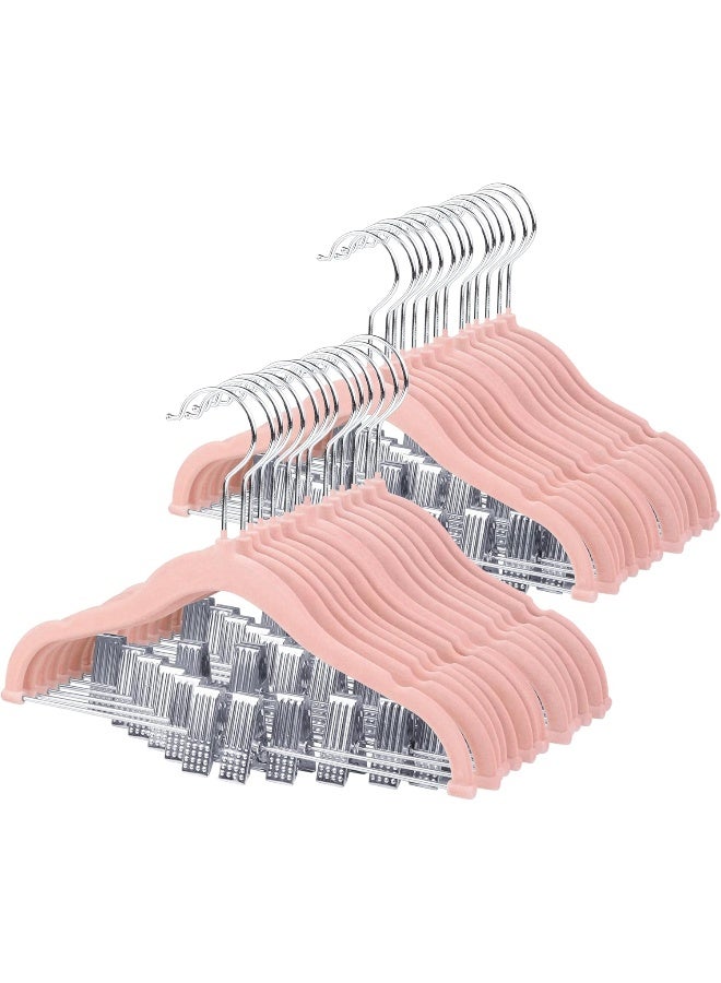 ManGotree 11.8'' Baby Velvet Hangers With Movable Clips, Non-Slip Kids Felt Hangers, Ultra-Thin Space-Saving Children'S Clothes Hangers For Skirts, Pants, Dresses, Shirts, Jackets (28 Pack, Pink) - Image 1