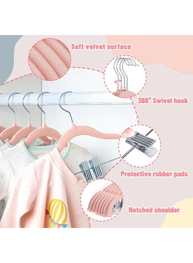 ManGotree 11.8'' Baby Velvet Hangers With Movable Clips, Non-Slip Kids Felt Hangers, Ultra-Thin Space-Saving Children'S Clothes Hangers For Skirts, Pants, Dresses, Shirts, Jackets (28 Pack, Pink) - Image 3