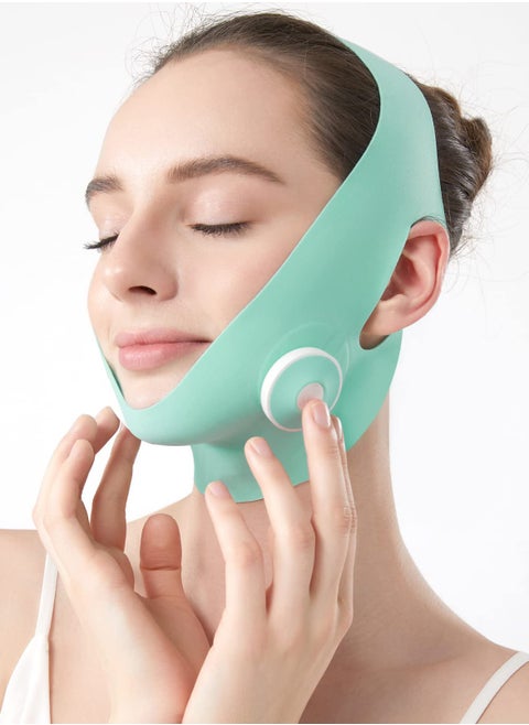 Double Chin Tightener Massage Reducer Face V Line Tape Massager Device Soft Fabric Jawline Exerciser 5 Levels of Adjustment Auto stop Achieve a Youthful V Face Effect with Comfort and Style