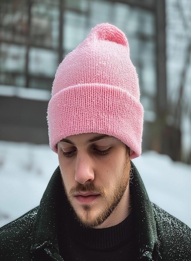 Scotamalone Beanie Hat for Women Men Knit Cuffed Cap Pink - Image 5