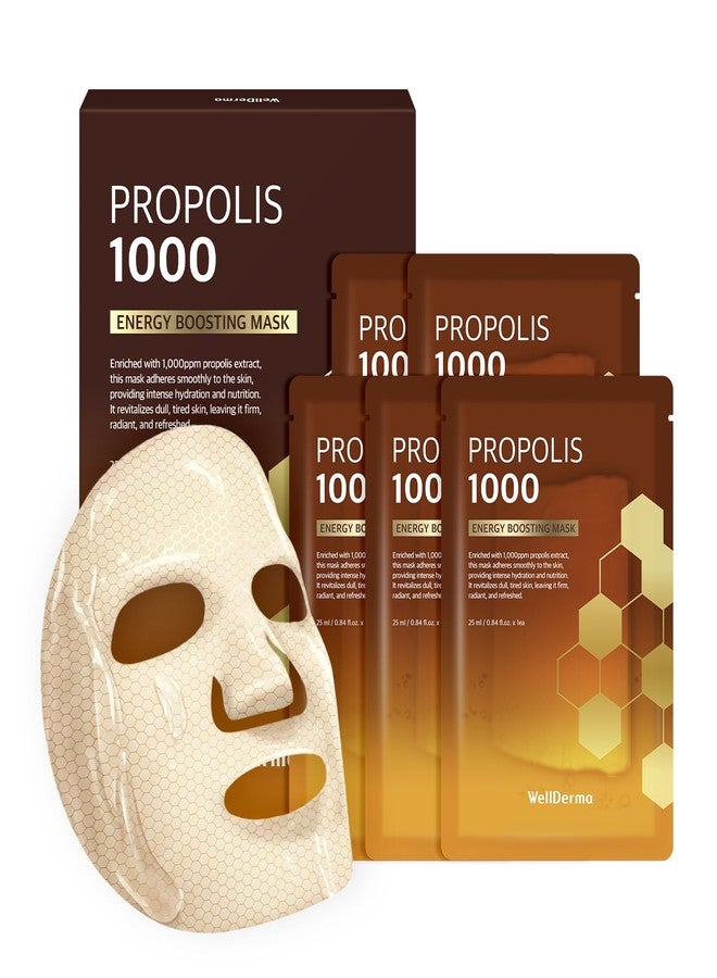 WELLDERMA Propolis 1000 Energy Boosting Sheet Mask – 5 Sheets | Korean Face Mask for Hydration, Vitality & Radiant Care | Infused with Propolis Extract 1,000ppm & Honey - Image 1