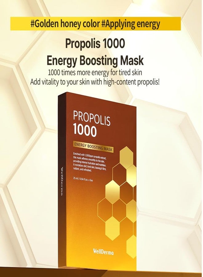 WELLDERMA Propolis 1000 Energy Boosting Sheet Mask – 5 Sheets | Korean Face Mask for Hydration, Vitality & Radiant Care | Infused with Propolis Extract 1,000ppm & Honey - Image 2