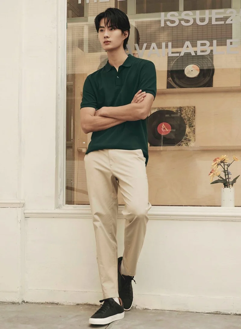 جيوردانو قميص بولو رجالي قطن بيكيه بأكمام قصيرة من مجموعة كوريا