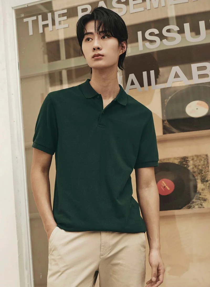 جيوردانو قميص بولو رجالي قطن بيكيه بأكمام قصيرة من مجموعة كوريا