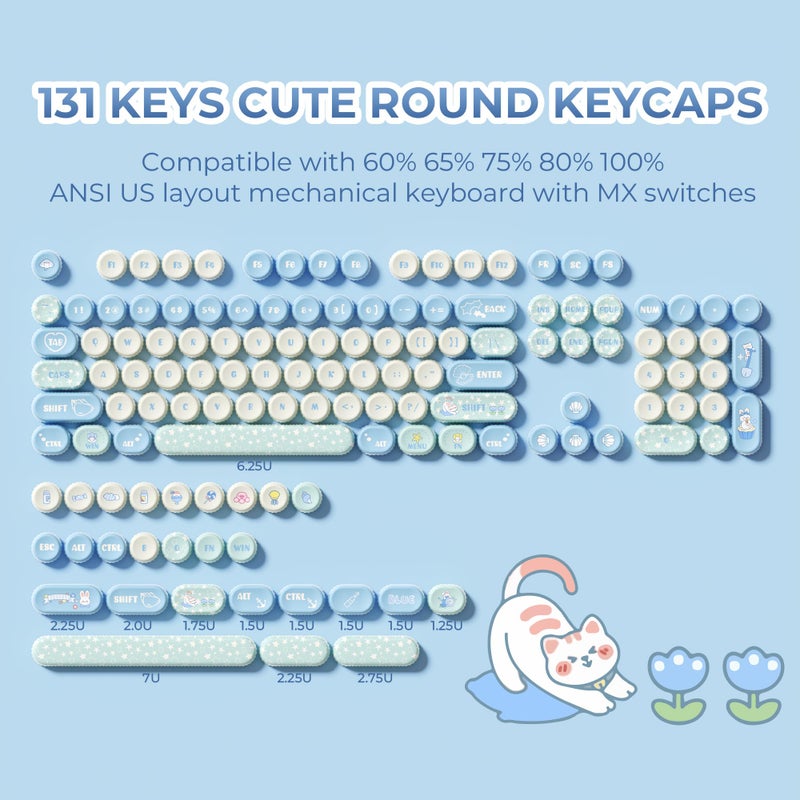 Hkfos XVX Round Typewriter Keycaps, Cute PBT Keycap Set, Dye-Sublimation Keyboard Keycaps Suitable for 60% 65% 75% 80% 96% 100% Layout Mechanical Keyboard - Image 2