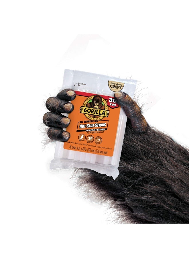 Gorilla أعواد الغراء الساخن من غوريلا، بالحجم الكامل، 4" طول × 0.43" قطر، 30 قطعة، شفاف، يلتصق: الخشب، المعدن، الزجاج، البلاستيك، الزهور، القماش، الجلد، الرغوة، وأكثر (عبوة واحدة تحتوي على 30 عصا غراء) - Image 3