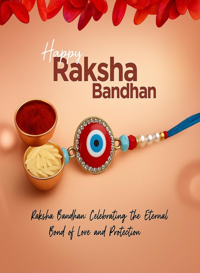 Sage Square Evil Eye Rakhi for Brother, Bhai with Roli Chawal | Raksha Bandhan | Designer Beads, Stones, Decorative Work | Stylish Handcrafted Rakhi Gifting for Sibling Festival Celebration (Type 8) - Image 2