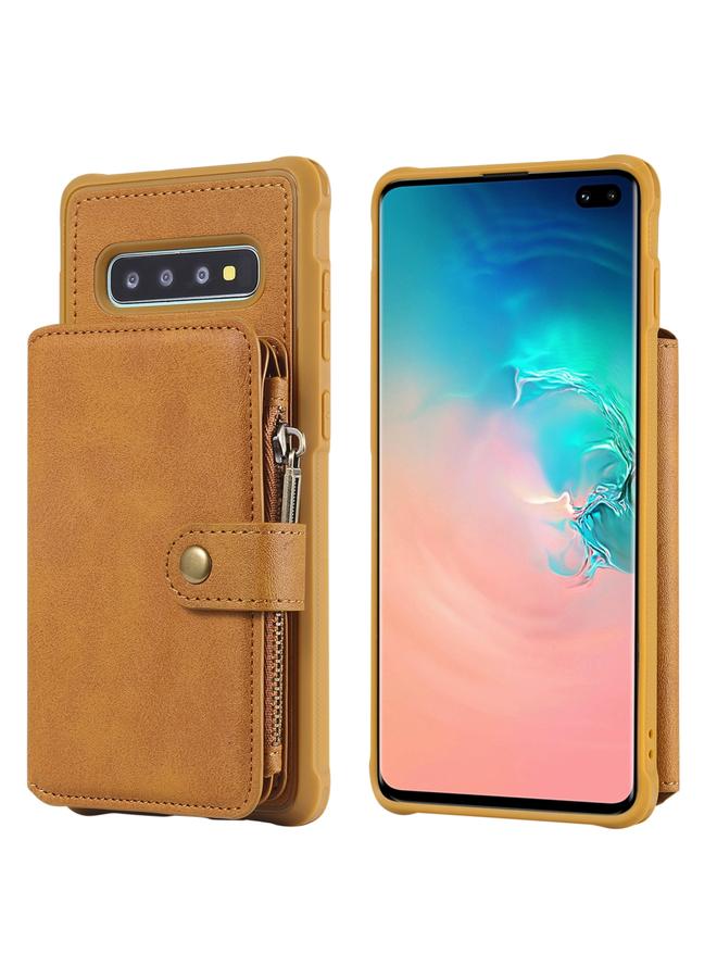 S-TOP Case For Galaxy S10 Plus Zipper Shockproof Protective Case with Card Slots & Bracket & Photo Holder & Wallet Function - Image 1