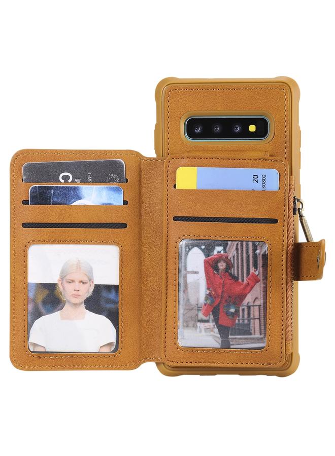 S-TOP Case For Galaxy S10 Plus Zipper Shockproof Protective Case with Card Slots & Bracket & Photo Holder & Wallet Function - Image 4