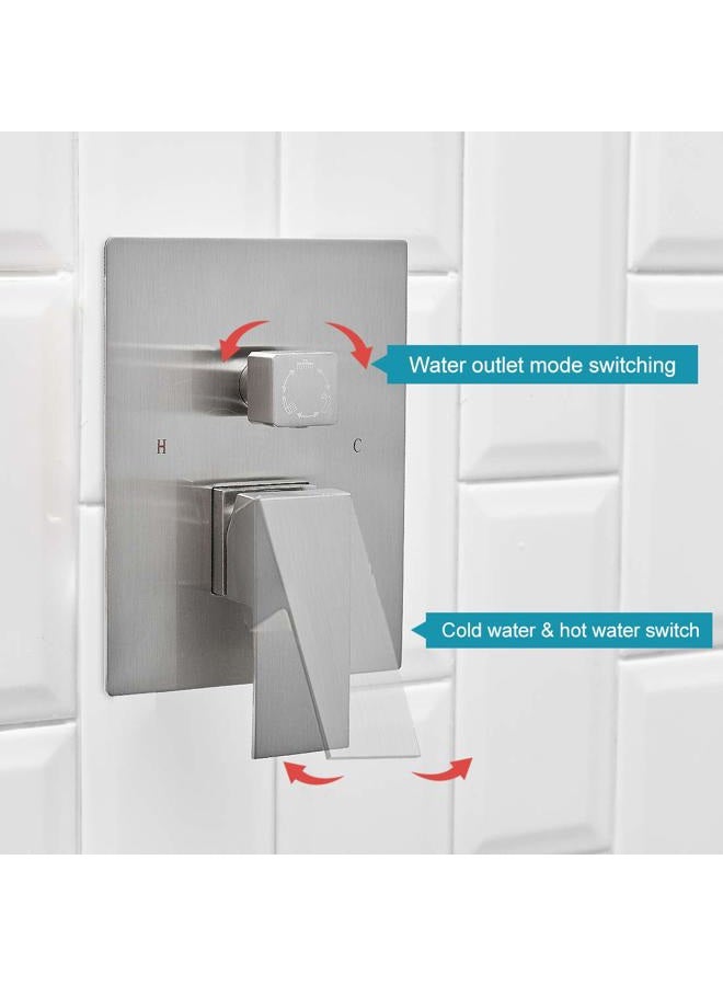 BWE Shower System with Waterfall Tub Spout Shower Faucet Set 10 Inch Square Brushed Nickel Rain Shower Head Bathroom Luxury Wall Mounted Shower Combo Set Rough-in Valve Body and Trim Included - Image 5