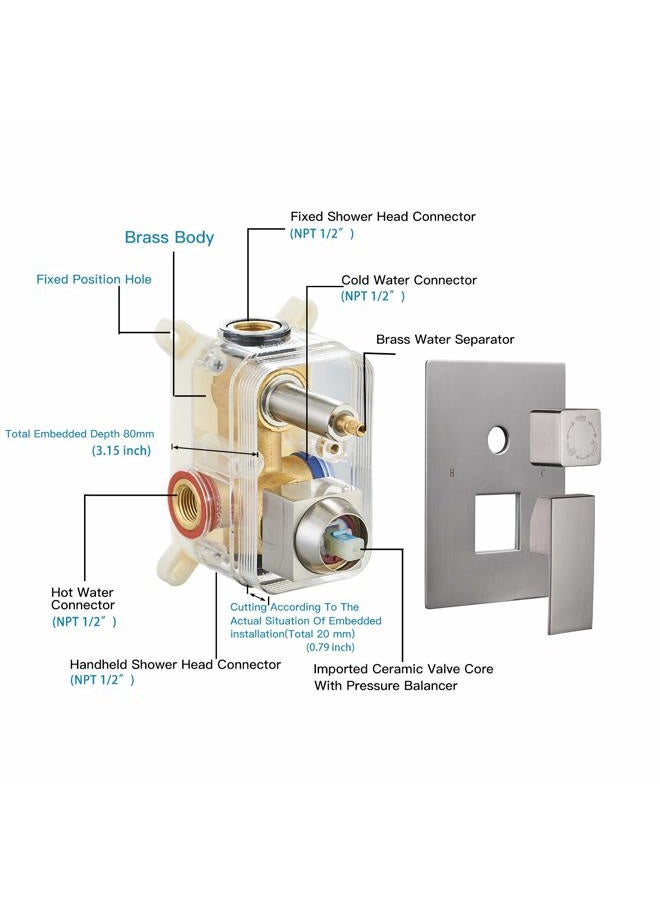 BWE Shower System with Waterfall Tub Spout Shower Faucet Set 10 Inch Square Brushed Nickel Rain Shower Head Bathroom Luxury Wall Mounted Shower Combo Set Rough-in Valve Body and Trim Included - Image 4