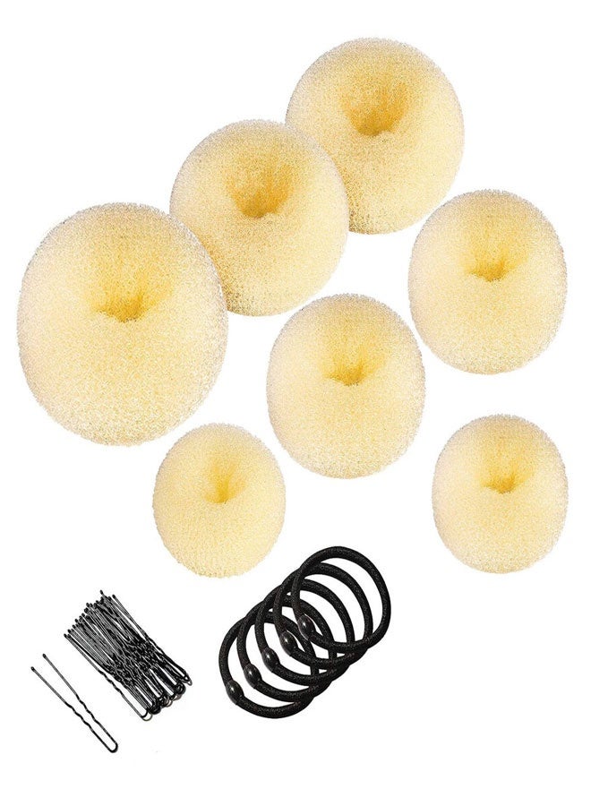 وهاواي Hair Donut Bun Maker Set, Hair Bun Maker Set with 7pcs Beige Donut Bun Makers (1 extra-large, 2 large, 2 medium and 2 small), 5 pieces Hair Elastic Bands, 12 pieces Hair Pins - Image 1