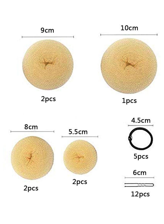 وهاواي Hair Donut Bun Maker Set, Hair Bun Maker Set with 7pcs Beige Donut Bun Makers (1 extra-large, 2 large, 2 medium and 2 small), 5 pieces Hair Elastic Bands, 12 pieces Hair Pins - Image 2