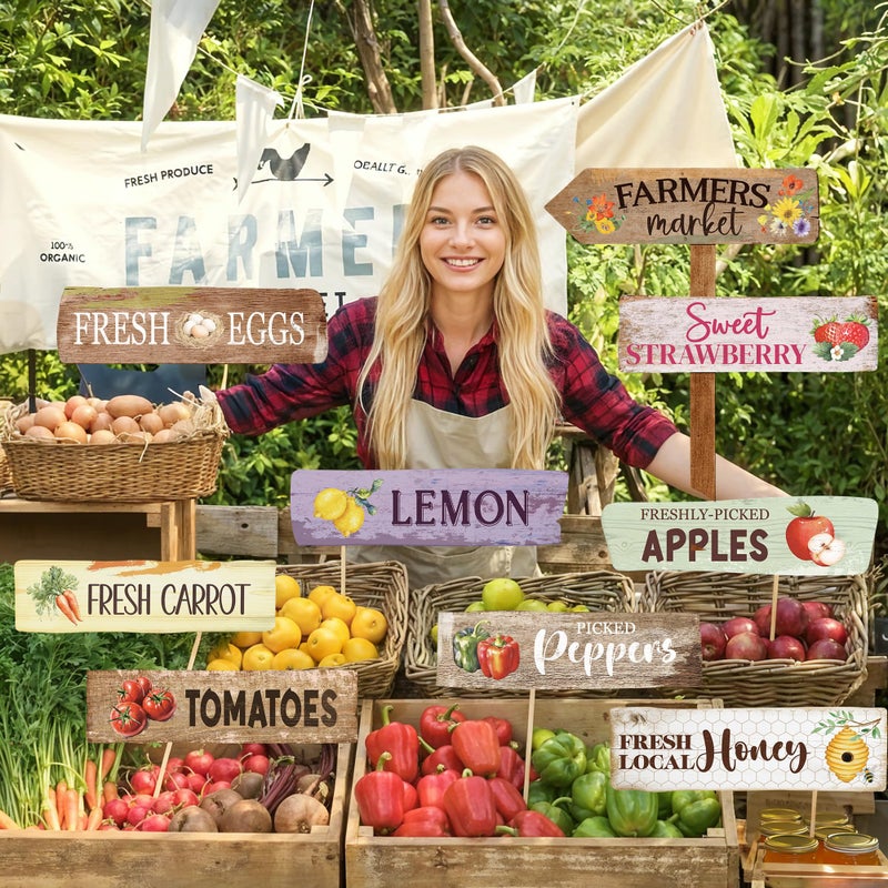 Kriyokiaa Farmers Market Decor, 9 PCS Farmers Market Party Sign Decor with Fresh Produce Prints, Perfect for Locally Grown Baby Shower Decorations Farm Stand Supplies, Off the Market Bridal Shower - Image 2