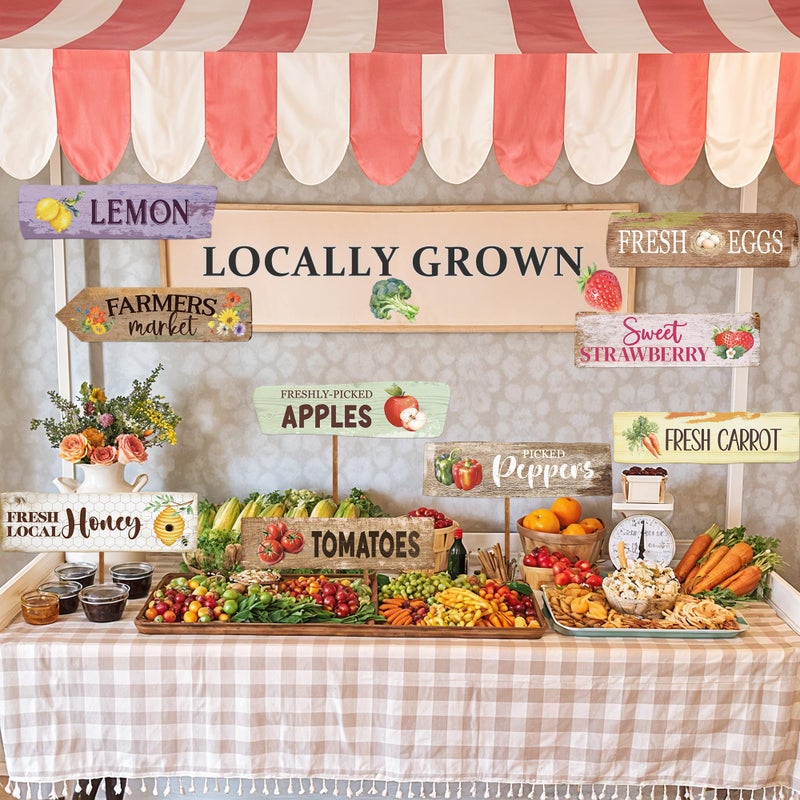 Kriyokiaa Farmers Market Decor, 9 PCS Farmers Market Party Sign Decor with Fresh Produce Prints, Perfect for Locally Grown Baby Shower Decorations Farm Stand Supplies, Off the Market Bridal Shower - Image 5