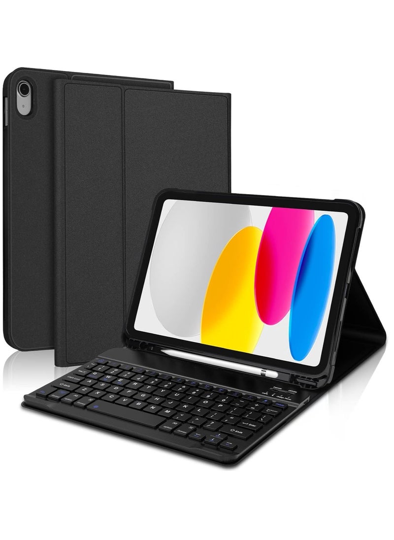 TIGER Keyboard Case for iPad 10.9 Inch 10th Generation 2022 | iPad 10th Gen Case with Pencil Holder & Detachable Bluetooth Keyboard | Smart Protective Cover for iPad 10th Gen 10.9" 2022, Black - Image 1