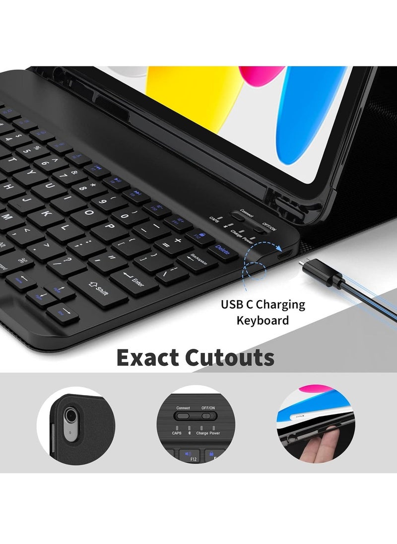 TIGER Keyboard Case for iPad 10.9 Inch 10th Generation 2022 | iPad 10th Gen Case with Pencil Holder & Detachable Bluetooth Keyboard | Smart Protective Cover for iPad 10th Gen 10.9" 2022, Black - Image 4