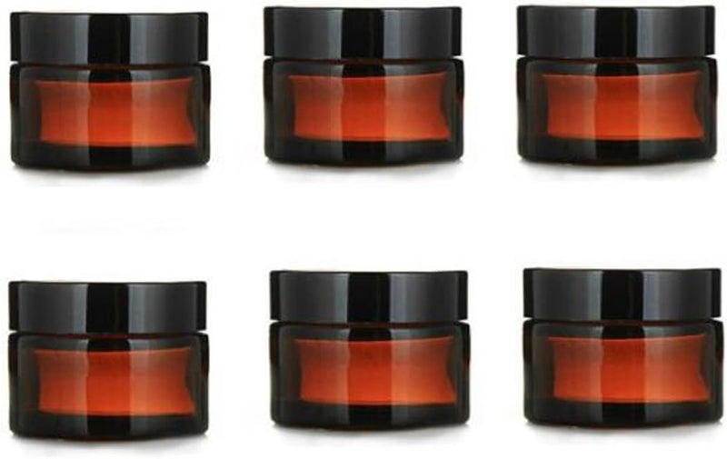 ericotry 6PCS 5ml Amber Glass Jar Empty Refillable Cosmetic Face Cream Lip Balm Storage Jars Bottle Container Pot with Liners and Screw Black Lid for Make up Essential Oils Lotion 