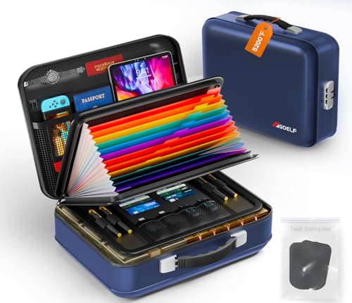 GOELF Fireproof Document Box with Lock, 5200°F Fireproof Water Resistant Hard Case File Organizer Safe Box for Important Documents, Certificates, Laptop, Passports (Blue) - Image 1