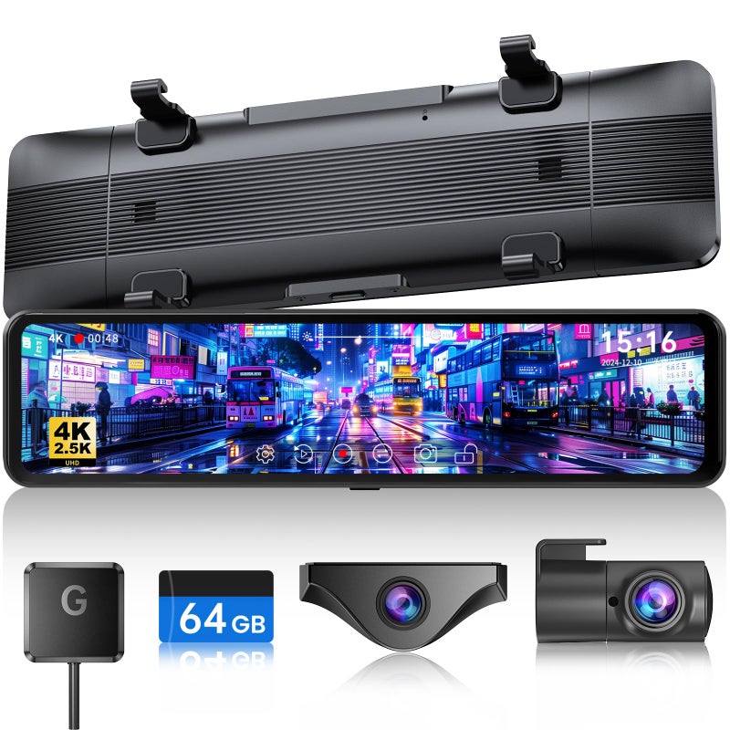 JOMISE T860 Mirror Dash Cam 4K Front and 25K Rear Detached Front Camera for 10Minute Install 3X Zoom Rear View Mirror Camera 64GB Card Included Night Vision WDR Parking Assist GPS - Image 2