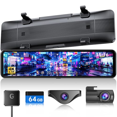 JOMISE T860 Mirror Dash Cam 4K Front and 25K Rear Detached Front Camera for 10Minute Install 3X Zoom Rear View Mirror Camera 64GB Card Included Night Vision WDR Parking Assist GPS - Image 1