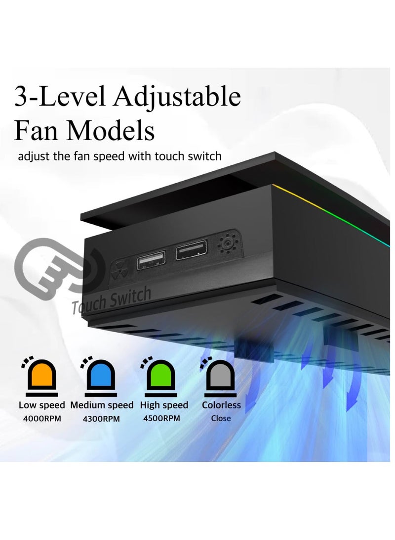 FlashHawk PS5 Top Cooling Fan, RGB Modes, Dual USB 2.0 Ports, Quiet Cooling System, Independent Touch Switch, Dustproof Design for Playstation 5 Disc/Digital Edition, Black - Image 2