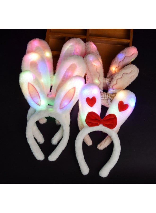 Korean Style Glitter Rabbit Ears Headband Embroidery LED Stall Hair Accessories Amusement Park Glowing Shiny Toy Headdress-Colour:Yin Tao Rabbit Ears -Specification:One Size Fits All  - Image 2