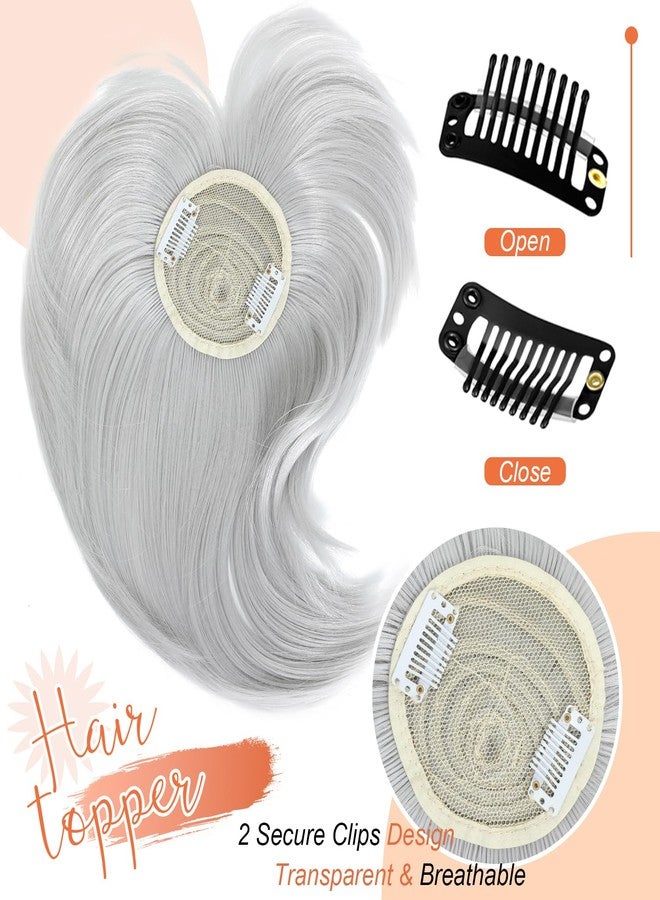 Cesomeey Hair Toppers for Women with Clip in Bangs, 10 Inch Straight Bangs Hair Clip, 360°3D Cover Toppers HairPieces for Women with Thinning Hairs Daily Wear (Silver Grey, 10 Inch) - Image 3