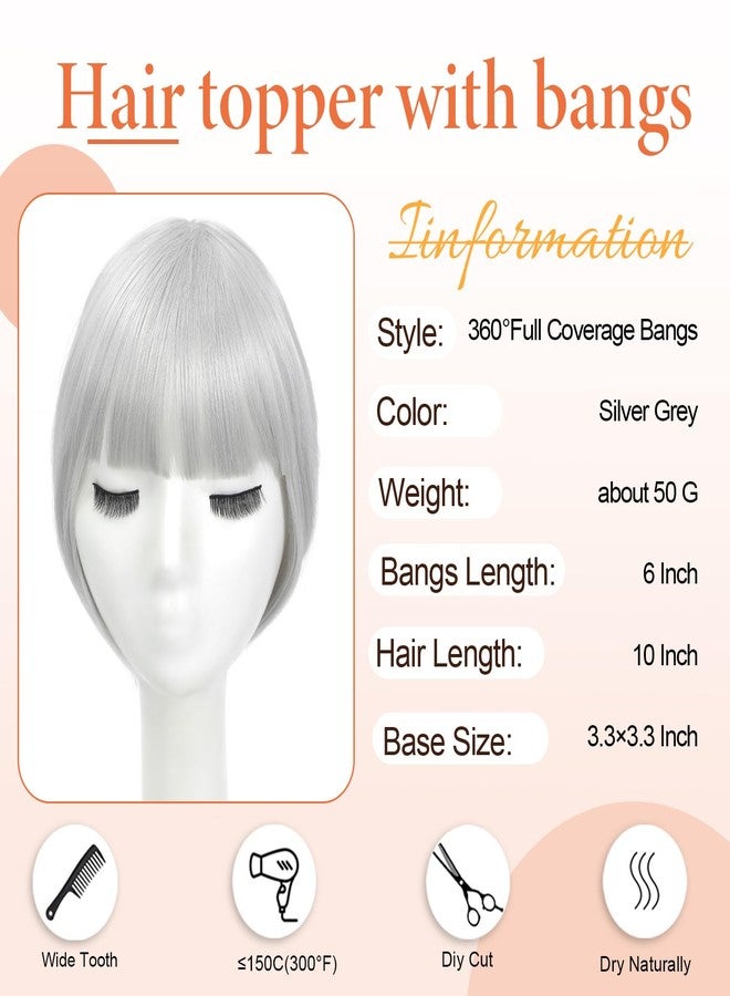 Cesomeey Hair Toppers for Women with Clip in Bangs, 10 Inch Straight Bangs Hair Clip, 360°3D Cover Toppers HairPieces for Women with Thinning Hairs Daily Wear (Silver Grey, 10 Inch) - Image 2