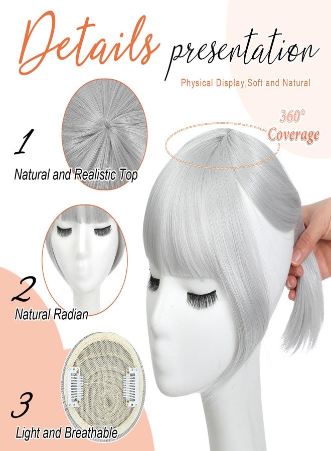 Cesomeey Hair Toppers for Women with Clip in Bangs, 10 Inch Straight Bangs Hair Clip, 360°3D Cover Toppers HairPieces for Women with Thinning Hairs Daily Wear (Silver Grey, 10 Inch) - Image 4