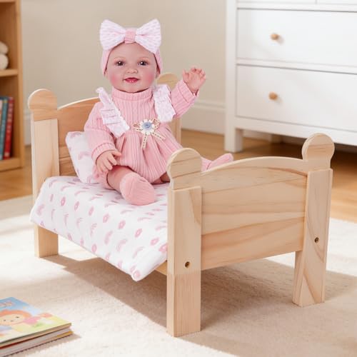 BABESIDE 3 Pcs Baby Doll Crib with Bedding Set for 1216 Inch Babydolls Wooden Dolls Furniture Doll Bed with Pillow and Blanket for Realistic Baby Doll Accessories Doll Not Included - Image 1