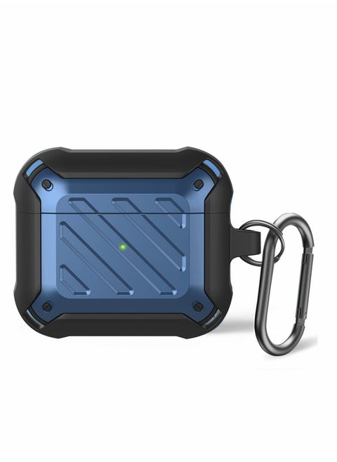 Compatible with AirPods 3rd Generation Case Cover 2021, Shock-Absorbing Design and Full-Body Rugged Protective Keychain,Front LED Visible-Blue
