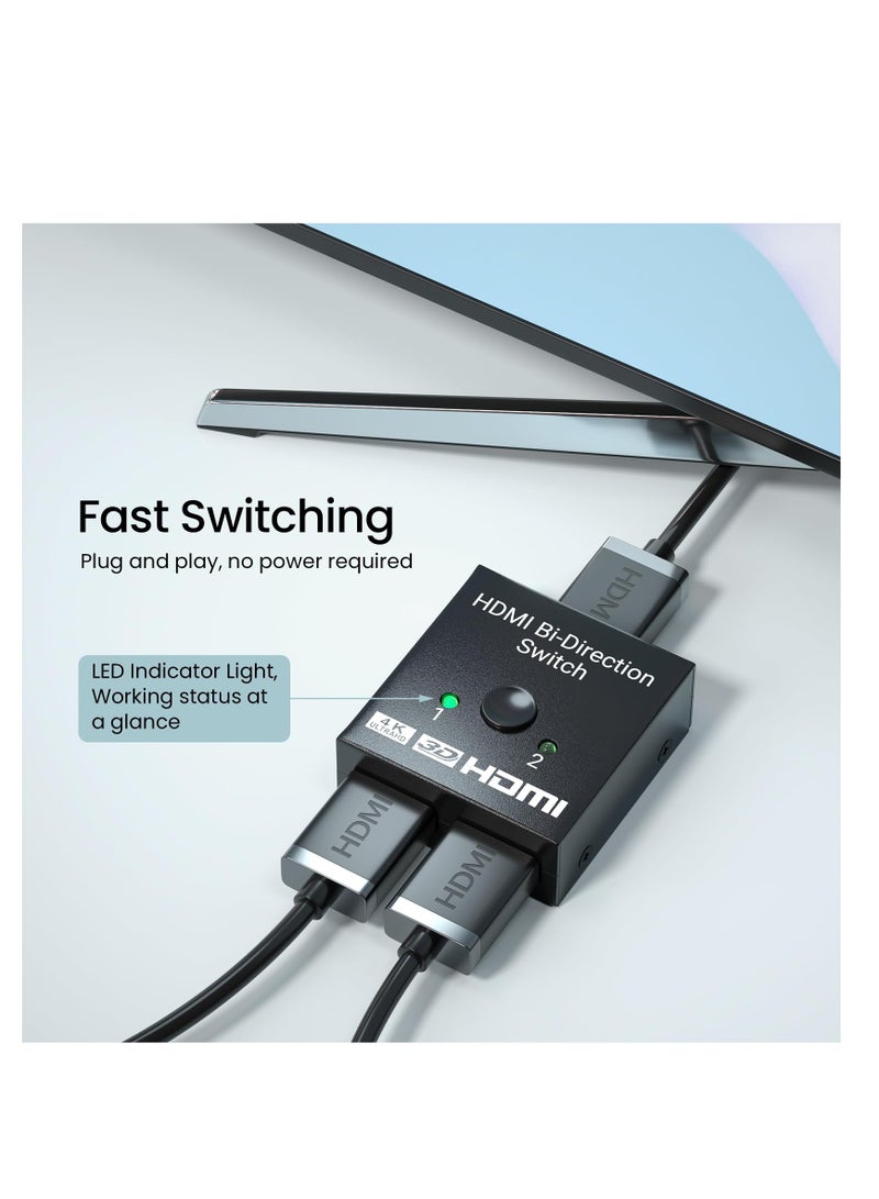 سيوسي مقسم محول HDMI 4K/30 هرتز، محول HDMI ثنائي الاتجاه 2 في 1 مخرج، مقسم HDMI 1 في 2 مخرج، محور HDMI يدوي يدعم HD، تمرير HDCP من خلاله - Image 5