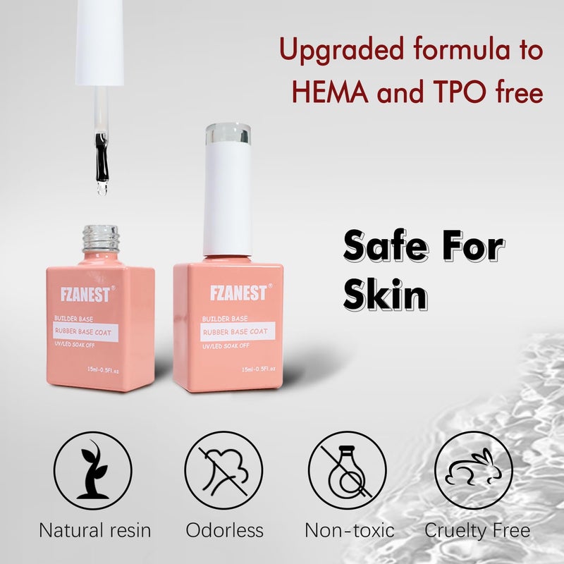 FZANEST Hema Free Rubber Base Builder Gel For Nails, Rubber Base Coat for Nail Strengthen Apex Building Extension Long Lasting Protect in A Bottle Soak Off UV LED Clear Gel Nail Polish - Image 2