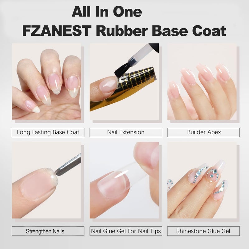 FZANEST Hema Free Rubber Base Builder Gel For Nails, Rubber Base Coat for Nail Strengthen Apex Building Extension Long Lasting Protect in A Bottle Soak Off UV LED Clear Gel Nail Polish - Image 5