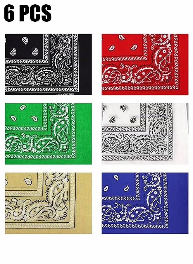 HY 6 Pieces Bandanas for Men Women, Colorful Handkerchief and Neckerchief, Cotton Paisley Headbands Scarf Cowboy Bandana, Square Bandanas ideal for Hip-Hop Cycling Also as Handkerchief - Image 1