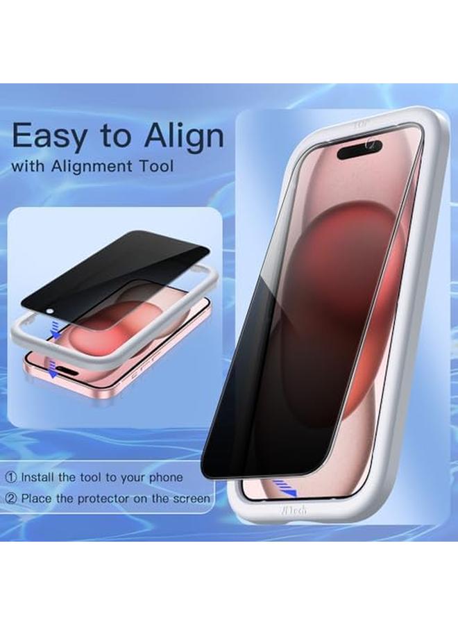 جي تيك واقي شاشة الخصوصية لجهاز آيفون 15 مقاس 6.1 بوصة من الزجاج المقوى المضاد للتجسس مع أداة تثبيت سهلة، عبوتان - Image 4