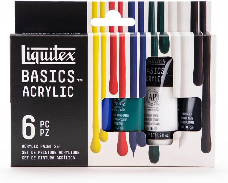 Liquitex BASICS Acrylic Paint Set - 6 Tubes of 22ml (0.74oz) in Primary Colors - Image 1