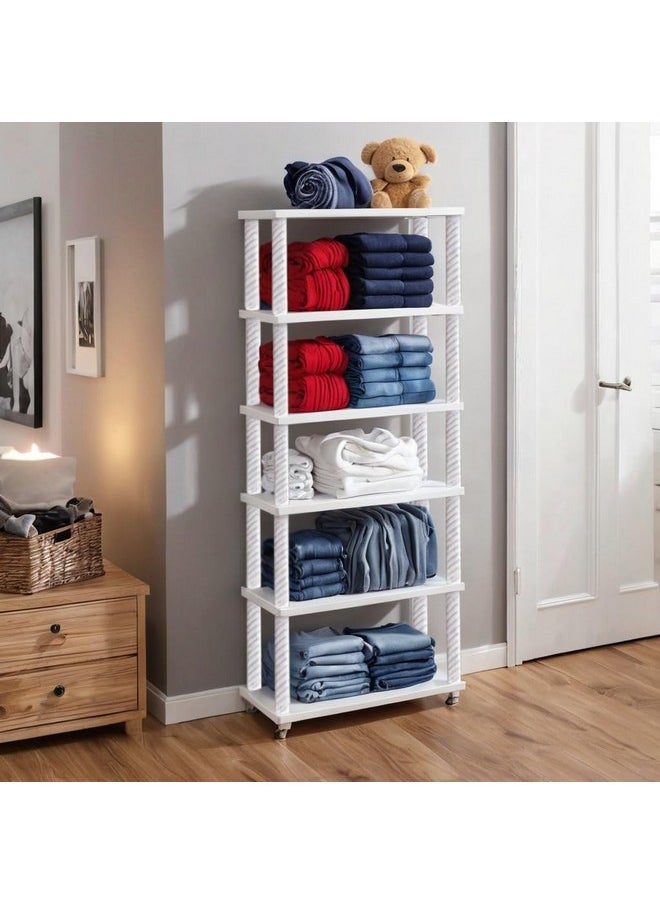 YouCopia YouCopia Collapsible Wardrobe 6 Shelves Storage Clothes Storage Rack Quick Wardrobe/Cabinet/Multipurpose Storage Rack, Foldable, Collapsible Fabric Wardrobe Organizer with Wheels White (6-Layer)  - Image 1