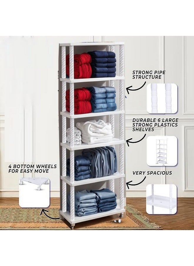 YouCopia Collapsible Wardrobe 6 Shelves Storage Clothes Storage Rack Quick Wardrobe/Cabinet/Multipurpose Storage Rack, Foldable, Collapsible Fabric Wardrobe Organizer with Wheels White (6-Layer) - pzsku/ZC9616E1C1FE709646182Z/45/_/1740982842/681b6ee2-d0e0-4575-895f-ac94c6830af6