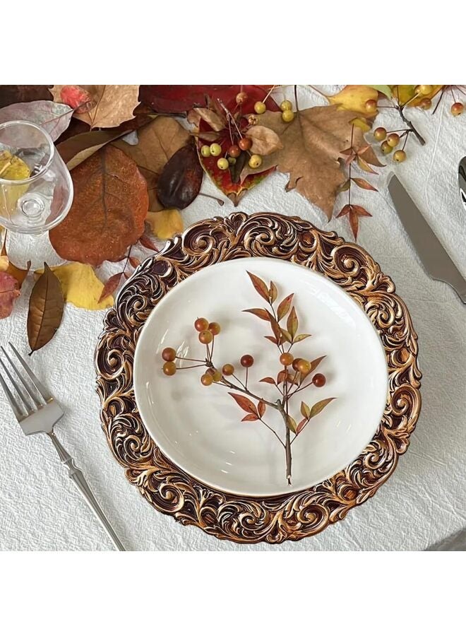 6PCS Antique Gold Charger Plates, 13 Inch Dinner Plate Chargers Round Server Ware Plastic Embossed Charger for Dinner Wedding Decor - Image 5