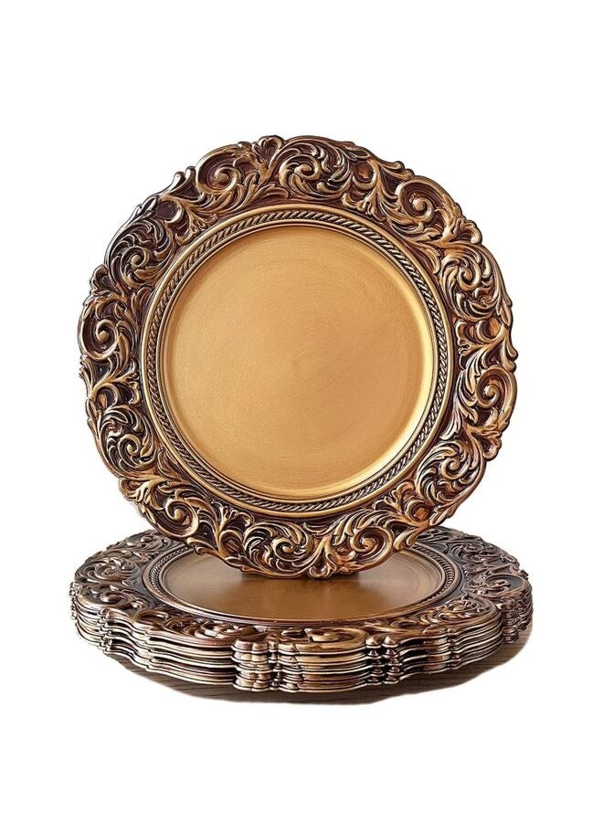 6PCS Antique Gold Charger Plates, 13 Inch Dinner Plate Chargers Round Server Ware Plastic Embossed Charger for Dinner Wedding Decor - Image 1